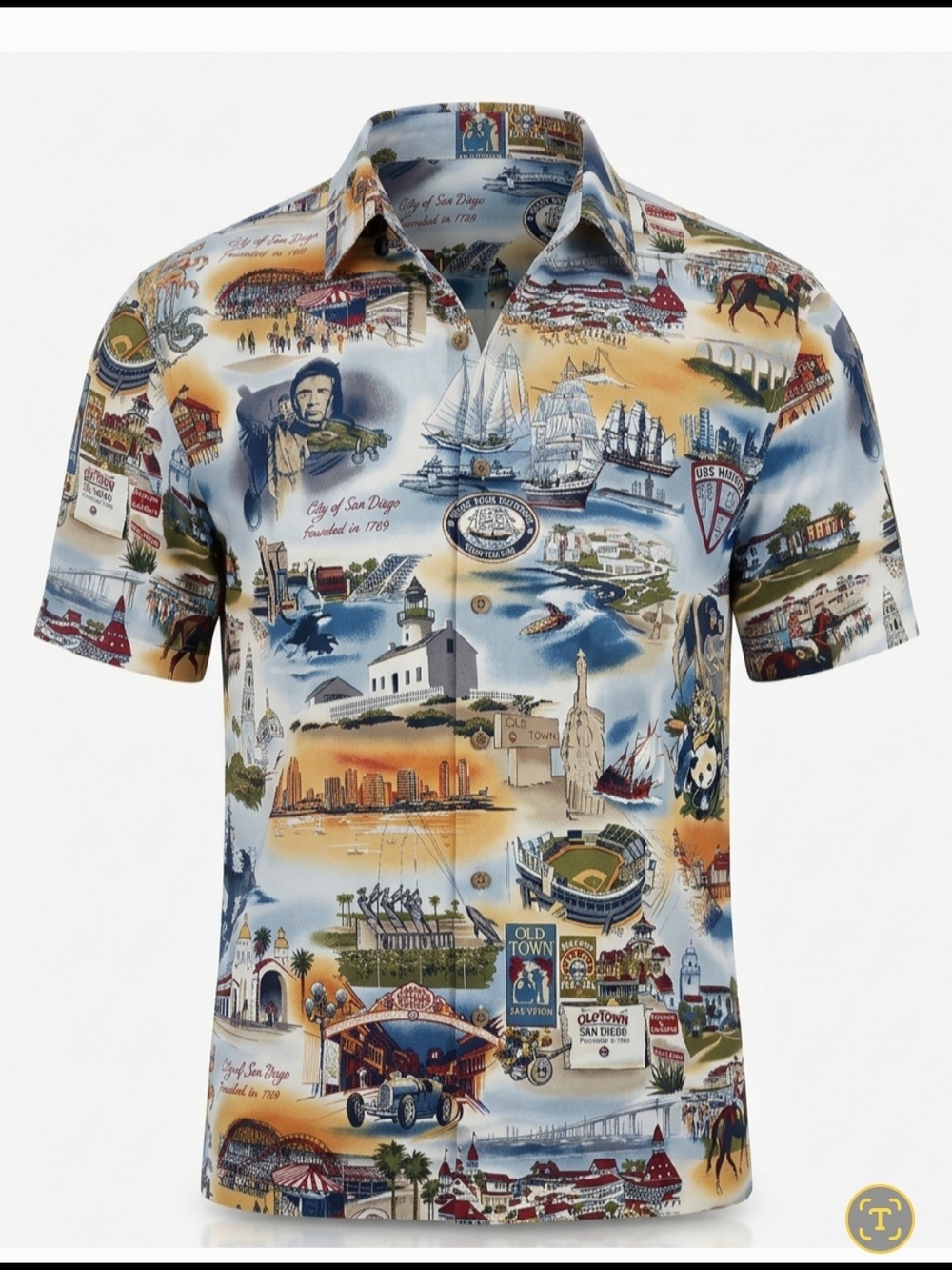 Men Short Sleeve Button-Down Shirt Multicolor Cityscape San Diego  MADE IN USA S